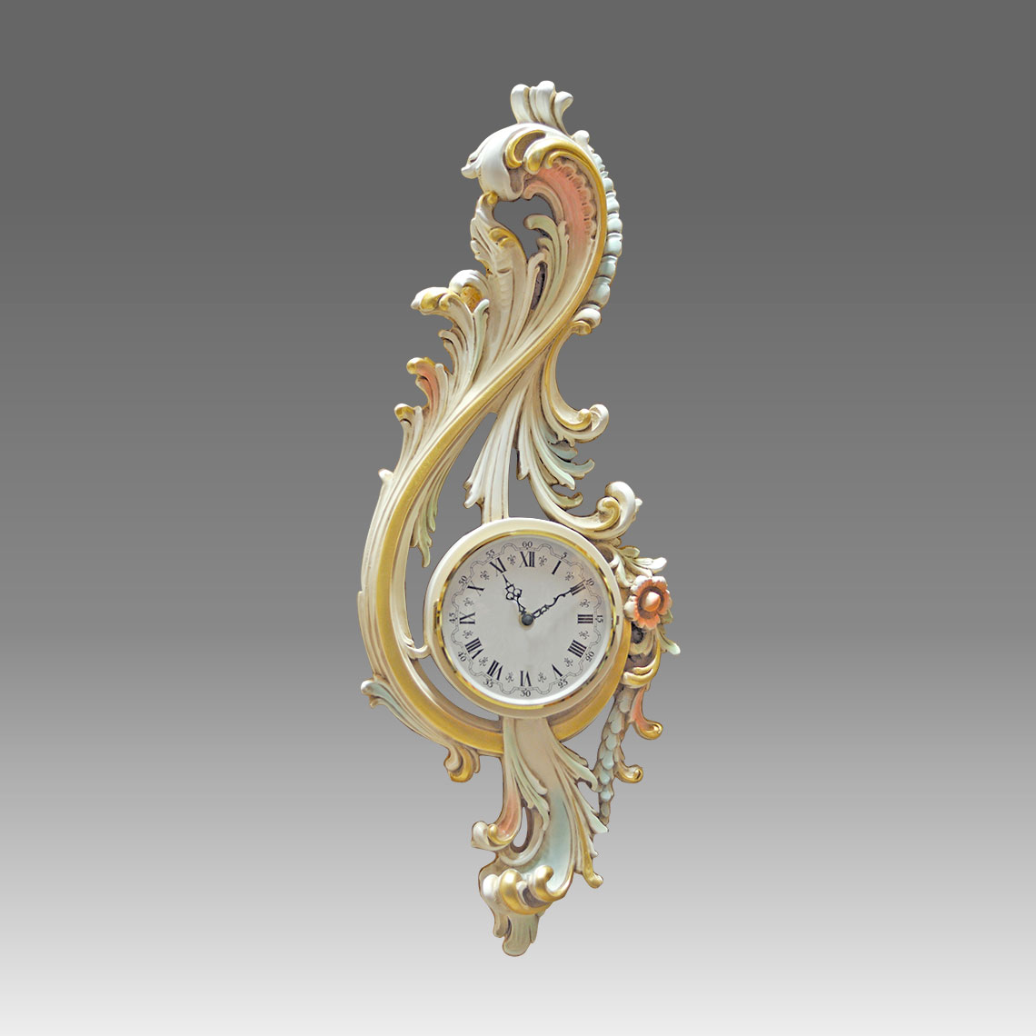 Wall Clock-Vienna Clock 208_2 lacquered with gold leaf handcurved wood, quartz battery movement